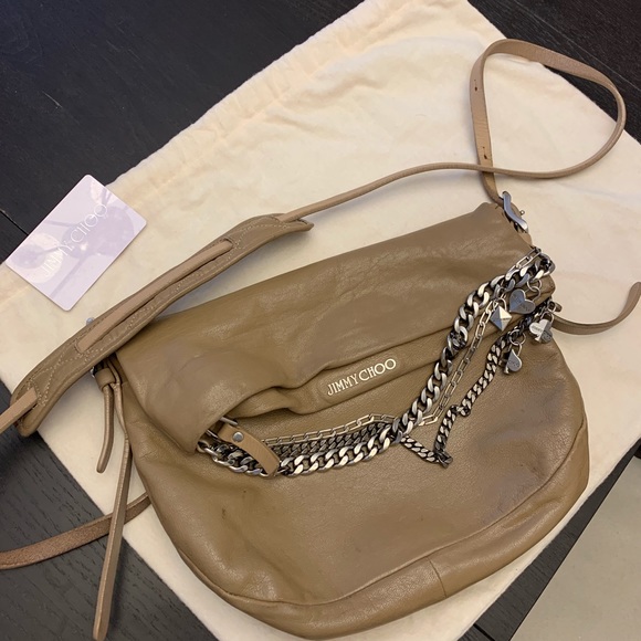 Jimmy Choo Handbags - Jimmy Choo Biker Taupe Lambskin CrossBody Bag